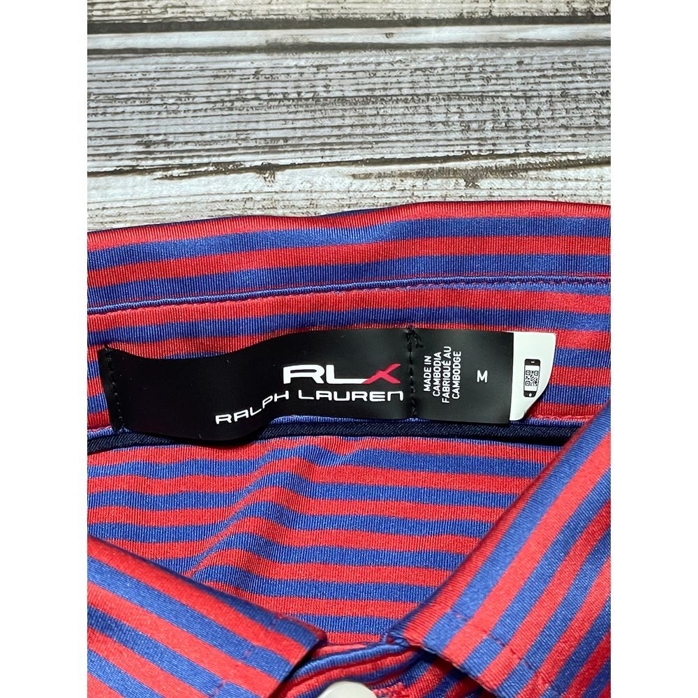 RLX Men's‎ Golf Polo Red Blue Stripes Logo Size M EUC - Picture 4 of 7